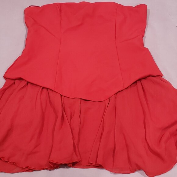 Missguided Red Strapless Satin Top Flowing Layered Chiffon Mini Prom Dress L 38" - Picture 9 of 9